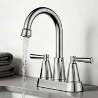 Robinet de salle de bain en alliage de zinc à double poignée, entre-axe 4 pouces, 3 trous, avec flexibles d'alimentation pour lavabo, caravane, hôtel