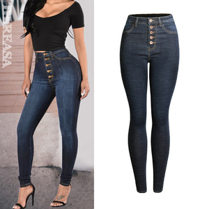 Invierno más grueso cintura alta botón Jeans <span class=keywords><strong>Mujer</strong></span> moda <span class=keywords><strong>Push</strong></span> <span class=keywords><strong>up</strong></span> Vintage Skinny Jeans <span class=keywords><strong>Mujer</strong></span> High Street Europa Slim pantalones Femme - Product Image 1