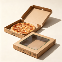 Caja de Pizza de Papel Kraft de Alta Calidad con Ventana Transparente de PVC para Servicio de Comida para Llevar