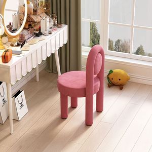 Tabouret de maquillage en velours rose avec dossier rond pour salle de maquillage - Product Image 3