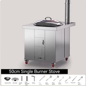 เตาไม้สแตนเลสอเนกประสงค์พร้อมถังน้ำทองแดงและกระทะสำหรับใช้ภายในและภายนอกอาคาร - Product Image 1