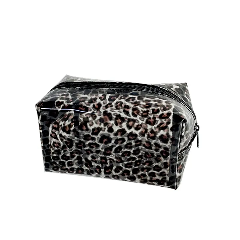 Logotipo personalizado senhora Leopard impressão completa maquiagem saco presente pequenos sacos para maquiagem transparente PVC maquiagem sacos