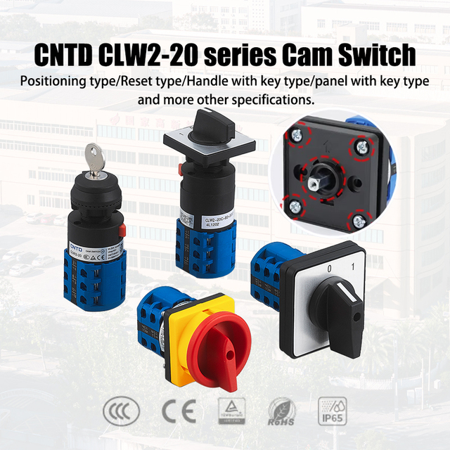 CNTD CLW2-20-4OB 20A Universal Rotary Cam Switch with Metal Components IP65 Protection AC 690V Rated Voltage 360 Rotation