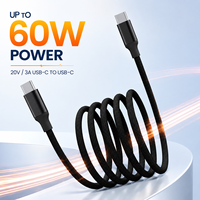 Câble de charge rapide USB C 60W Type C vers Type C 1m, câble de données magnétique auto-organisant en nylon tressé 480 Mbps pour ordinateur portable et tablette