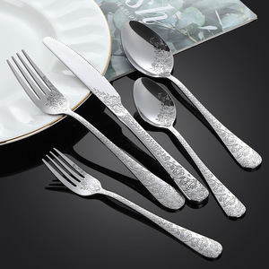 Ensembles de couverts de haute qualité avec motif gravé, en acier inoxydable poli miroir, pour mariage - Product Image 4