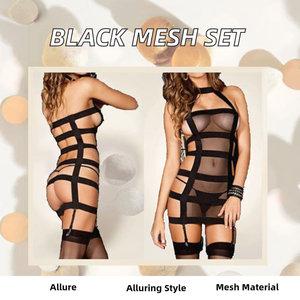 مشد بتصميم جذاب وفتحة برباط مجموعة ملابس داخلية مثيرة مشد لعب أدوار بدون جورب مستوى التحكم في الإضاءة - Product Image 3