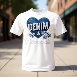 Camiseta para mujer Denim And Diamonds, camiseta promocional con diseño de diamantes y corazones en denim azul - Product Image 3