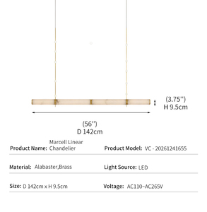 Lámpara de Araña Lineal Moderna de Alabastro, Decoración de Lujo para Comedor de Hotel, Tubo de Piedra Cilíndrico, Latón, LED, Lámpara de Araña Lineal Marcell - Product Image 4