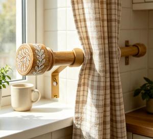 <span class=keywords><strong>Tringle</strong></span> à <span class=keywords><strong>rideau</strong></span> extensible en bois clair 80-365 cm, diamètre 25 mm, embout décoratif cylindrique, <span class=keywords><strong>fixation</strong></span> murale, quincaillerie de fenêtre robuste - Product Image 3
