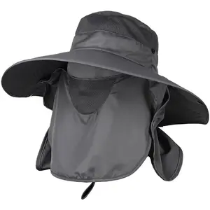 Jinteng Protección al aire libre Sombreros para el sol Parejas Cadena ligera Cubo Pesca Cubo Sombrero con cara y cuello Cubierta para hombres