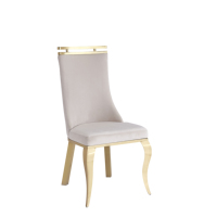 Chaise de salle à manger verticale à dossier bas, revêtement en velours gris doux, structure en acier inoxydable doré, pieds en métal courbé, chaise de café