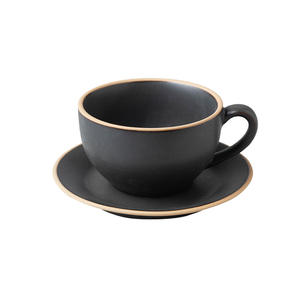 Ensemble tasse et soucoupe à café en céramique minimaliste, rond, couleur unie, avec anse, pour le thé de l'après-midi - Product Image 4