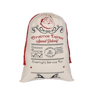 Bolsa de Algodón Personalizada de Santa Claus con Reno, Bolsas de Regalo Navideñas Ecológicas con Cordón, Decoraciones Navideñas Festivas - Product Image 1