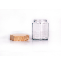 Emballage de pot de crème cosmétique bocaux givrés transparents en verre avec couvercle en bambou forme de nid d'abeille bocal à épices de stockage en verre hexagonal