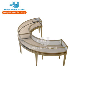 Round Jewelry Showcase Display Cabinet Gold Plated Jewelry Store Furniture Custom Glasses Jewelry Display Cabinet