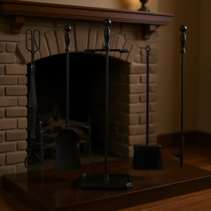 Juego de Herramientas para Chimenea de 5 Piezas con Soporte, Metal Negro, Estilo Clásico, para Leña, Decoración del Hogar - Product Image 2
