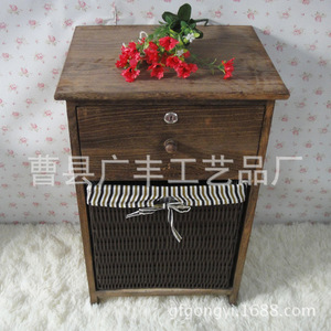 <b>Rustic</b> Style <b>Bedside</b> <b>Table</b> Brown Paulownia Wood Woven Design Durable Home Use Bedroom Living Room - Product Image 2