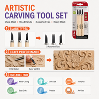 Ensemble d'outils de sculpture sur bois professionnels Giorgione, 3 pièces, ciseaux à découper tranchants avec manche en bois pour artistes et artisans