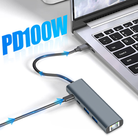 USB-C Aluminium Alloy 5-Port Multi-Hub RJ45 1000Mbit/s Gigabit Ethernet Adapter USB 3.2 Transfer Data untuk MacBook Pro/A Tersedia di Stok