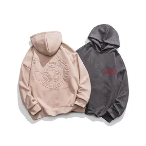 Adia 100% ağır pamuk kazak Vintage Oem kazak sokak giyim 3D kabartma Hoodie üreticileri için özel