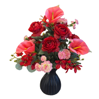 Usine directe rouge multi-têtes bouquet de soie fait à la main noël intérieur extérieur décoration mariage remise des diplômes lavable soie pâques