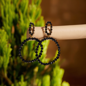 Fashion Drop <b>Earrings</b> 316L Stainless Steel PVD Gold Plating Sustainable Resistant Black Beaded Design - Product Image 3