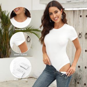 Body de manga corta con cuello redondo para mujer, estilo casual, elástico y tejido - Product Image 3