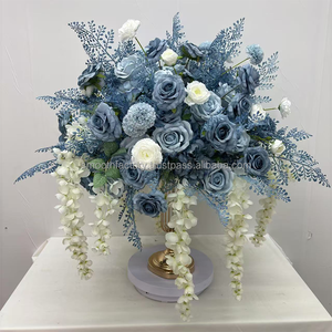 Decoración de Boda Elegante, Arreglo Floral de Seda Azul, Centro de Mesa con Rosas Artificiales - Product Image 1