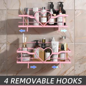 Pink <strong>Shower</strong> Caddy with 4 Removable Hooks 2 Pack Sweet Heart <strong>Shower</strong> Shelves - Product Image 6
