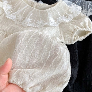 Combinaison d'été <span class=keywords><strong>pour</strong></span> bébé fille de 0 à 24 mois, col en dentelle, manches bouffantes, manches courtes, en coton, style vintage bohème - Product Image 6