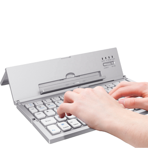 Clavier sans fil pliable ultra-fin en aluminium ABS à trois volets avec support pour téléphone - Product Image 1