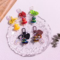 Porte-clés Canard Dégradé Mignon avec Strass, Pendentif Cœur en Résine Brillante, Breloque pour Sac ou Téléphone pour Femmes et Filles, Mini Porte-clés Canard