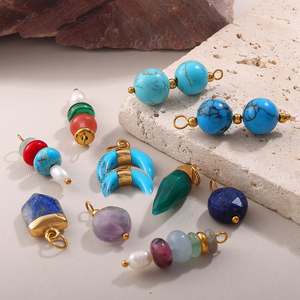 El Almanaque de Piedra |   Anilla de Acero Inoxidable Chapada en Oro PVD de 18K |   Colgantes de Piedras Preciosas Naturales Surtidas para la Creación de Joyería DIY - Product Image 2