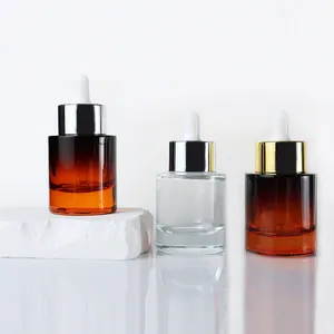 Vente en gros de flacons compte-gouttes en verre ambré transparent à fond épais de 30ml Flacon compte-gouttes de sérum ovale givré personnalisé