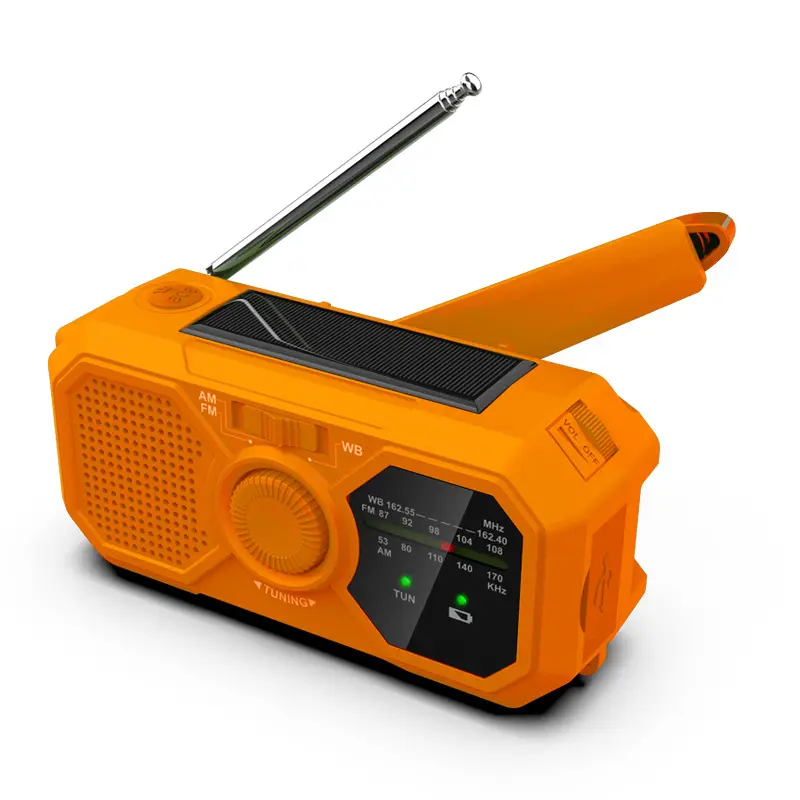태양 광 구동 핸드 크랭크 Dynamo 휴대용 라디오 FM AM LED 손전등 토치 휴대 전화 충전 도어 비상