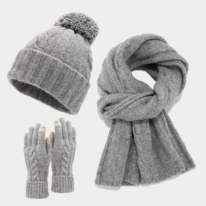 Ensemble 3 pièces <span class=keywords><strong>bonnet</strong></span>, écharpe et gants tricotés en maille torsadée avec pompon, chauds et thermiques, pour <span class=keywords><strong>femme</strong></span> adulte, 100% acrylique, personnalisable - Product Image 2