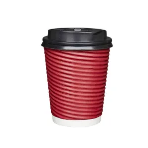 10 oz 12oz 16oz מותאם אישית נייר לוגו כוסות חמות נייר חד פעמי כפול קיר אדוות כוסות קפה