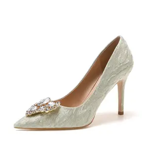 Women Wedding Shoes New Pointed Heel Bridal Shoes High Heels Casual Women Pump Shiny Luxury Rhinestone Elegant Bridesmaid Shoes