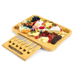 Vassoio da portata in bambù Extra Large carbonizzato scuro in fabbrica con taglieri di formaggio di bambù Set regalo - Product Image 5