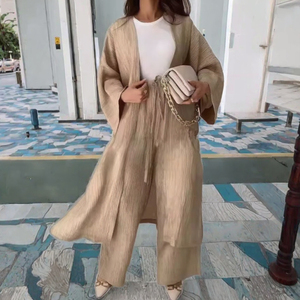 Ensemble 2 pièces : Tuniques et pantalons Abaya plissés en polyester grande taille pour femmes, vêtements islamiques à imprimé numérique, automne-hiver - Product Image 3