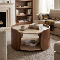 Ensemble de tables basses rondes modernes et durables à deux niveaux avec supports en bois courbé et étagère de rangement ouverte pour salon - Vente en gros