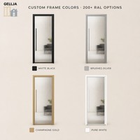 Porte battante intérieure moderne en aluminium GELLJA avec verre cannelé, cadre étroit, manuelle, certifiée CE pour appartement, hôtel, salle de bain, cuisine