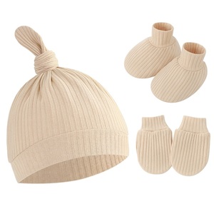 Ensemble de 3 pièces MIO pour nouveau-né : bonnet, chaussettes et moufles en coton doux, bonnet pour bébé, chaussettes antidérapantes, gants de couleur unie pour garçons et filles - Product Image 4