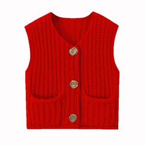 Gilet en tricot uni boutonné pour femme, col en V, sans manches, pull décontracté tendance printemps-automne - Product Image 1