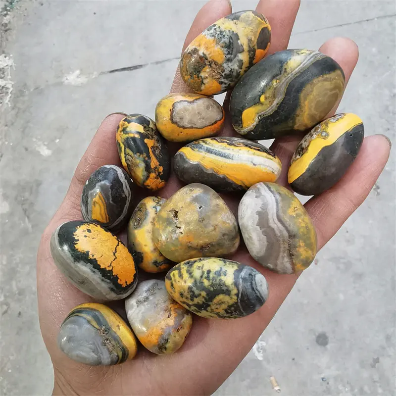 natural crystals wholesale 30-40mm High quality yellow bumbles bee jasper bulk tumbled stones for gift
