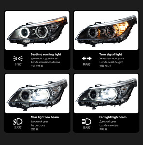 Conjunto de Faros Delanteros para <span class=keywords><strong>BMW</strong></span> <span class=keywords><strong>E60</strong></span> Serie 5 <span class=keywords><strong>520i</strong></span> 523i 525i 530i 2003-2010, Ojo de Ángel, Lente de Proyector Bi-Xenón, Actualización LED DRL - Product Image 3