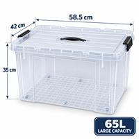 Conteneur de rangement transparent grande capacité 65L en plastique PP pour la buanderie, les serviettes et le linge