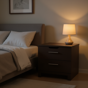 Mesa de Noche Isola para Dormitorio, Madera Marrón Oscuro, Diseño Moderno, Mueble de Almacenamiento con 2 Cajones para Dormitorio y Hogar - Product Image 2