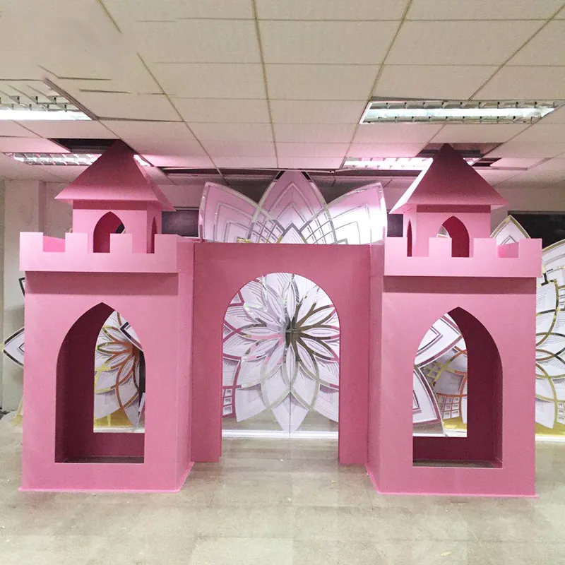 Hot Sale Acrylic/PVC Pink Castle Wedding Decoration Backdrop Event Decorative Backdrop For Indoor Outdoor Party