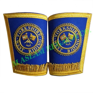 Guanteletes de vestir, emblema masónico artesanal, con borde dorado y flecos dorados - Product Image 4